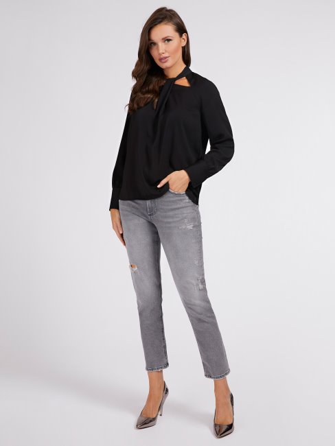 Chemisier En Satin Drapé Guess Noir