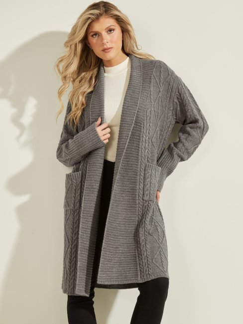 Cardigan Gris En Laine Mélangée Guess