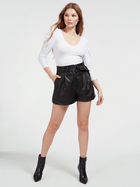 Top Blanc Guess Manches Trois Quarts épaules Froncées