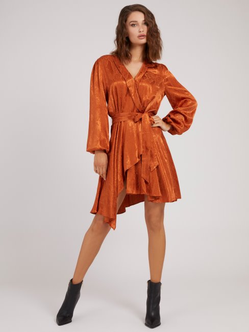 Peignoir Orange Ceinturée En Viscose Guess