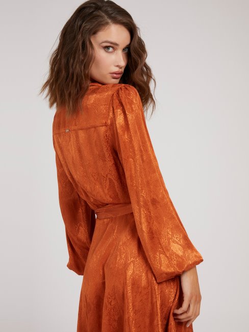 Peignoir Orange Ceinturée En Viscose Guess