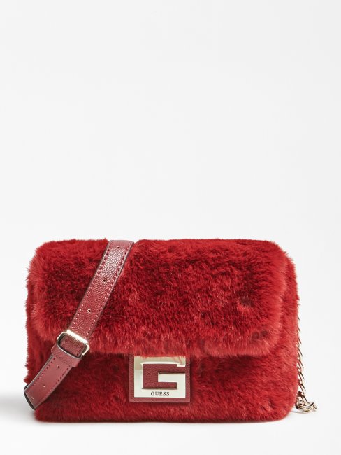 Gwen Sac à Bandoulière En Fausse Fourrure Guess Rouge