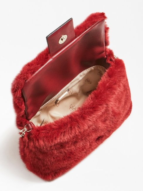 Gwen Sac à Bandoulière En Fausse Fourrure Guess Rouge