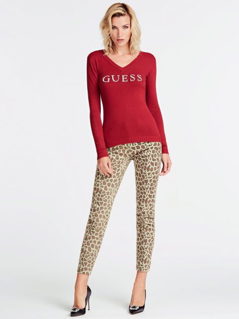 Pull Avec Logo En Strass Devant Guess Rouge