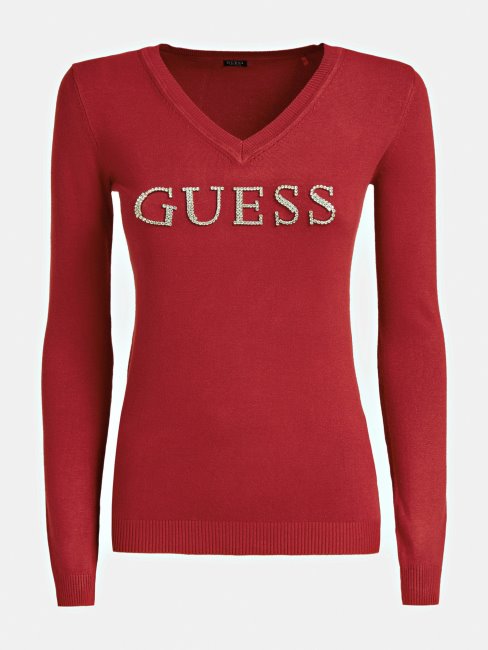 Pull Avec Logo En Strass Devant Guess Rouge