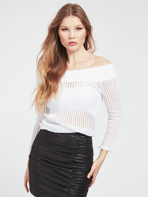 Pull En Coton Mélangé à épaules Dénudées Blanc Guess