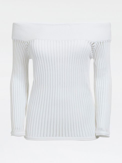Pull En Coton Mélangé à épaules Dénudées Blanc Guess