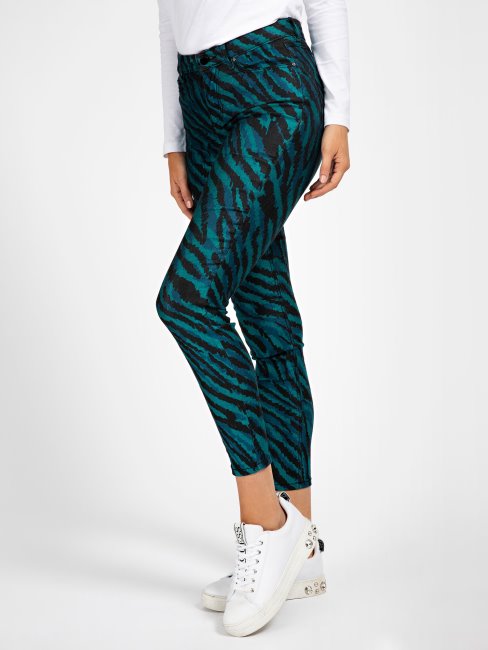 Pantalon Skinny Turquoise à Imprimé Animalier Guess