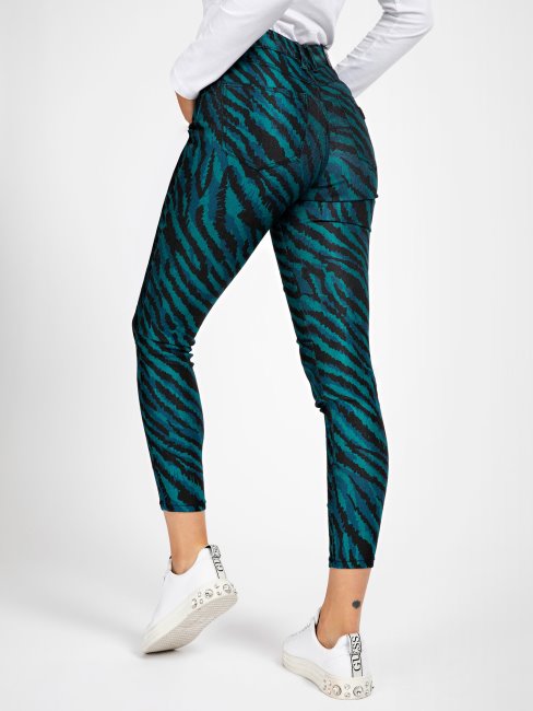 Pantalon Skinny Turquoise à Imprimé Animalier Guess