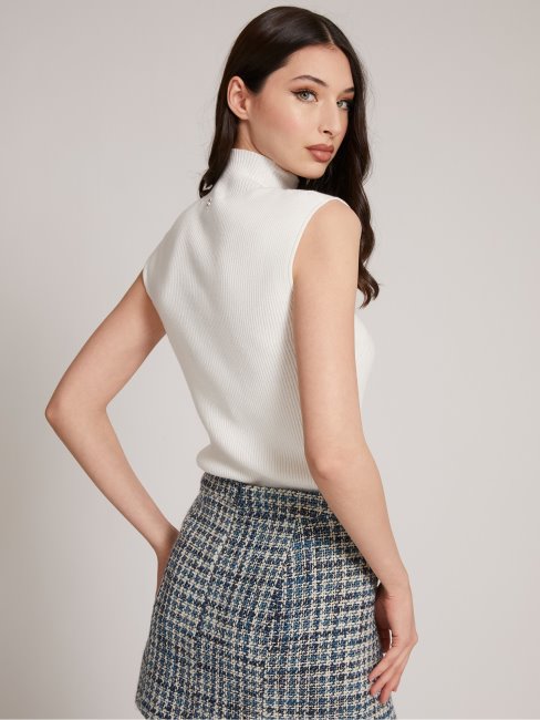 Pull Guess Côtelé Col Roulé Blanc