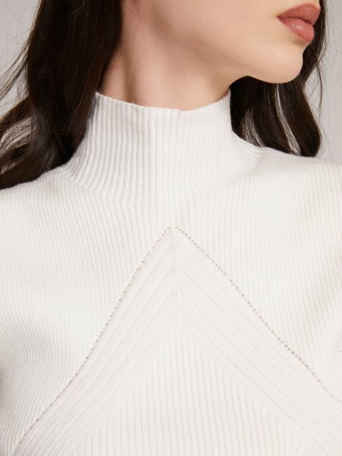 Pull Guess Côtelé Col Roulé Blanc