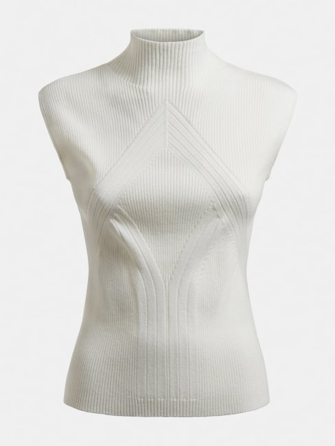 Pull Guess Côtelé Col Roulé Blanc