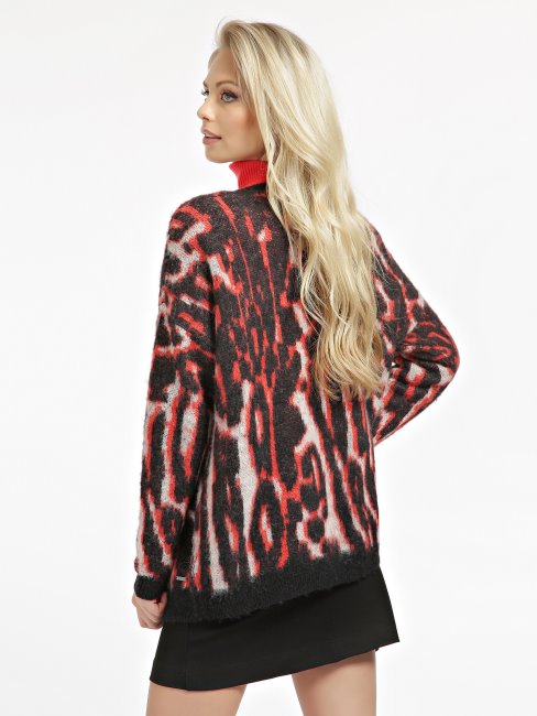 Cardigan Imprimé Animal En Laine Mélangée Guess Rouge Multi