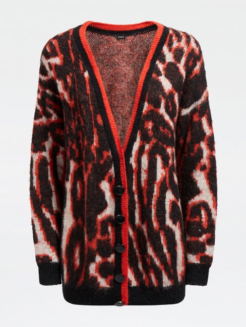 Cardigan Imprimé Animal En Laine Mélangée Guess Rouge Multi