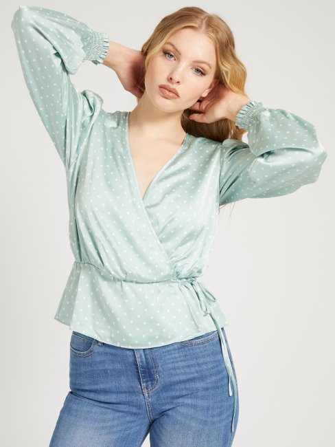 Chemisier En Satin Imprimé Points Guess Bleu Clair