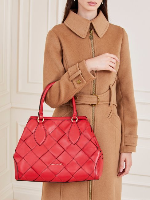 Guess Giorgia Luxe Sac à Main En Cuir Véritable Rouge