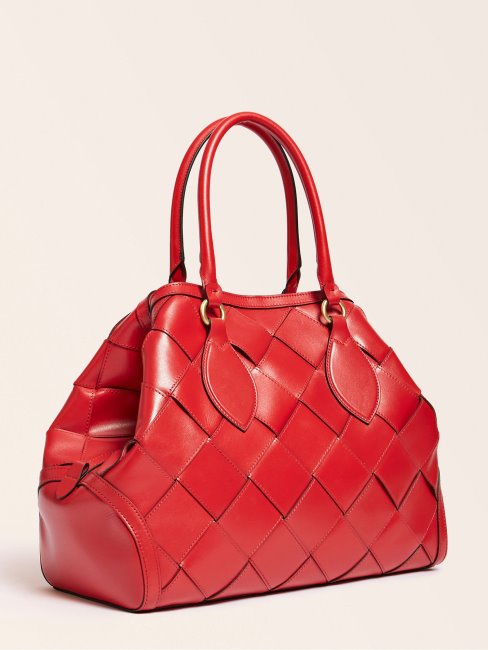 Guess Giorgia Luxe Sac à Main En Cuir Véritable Rouge