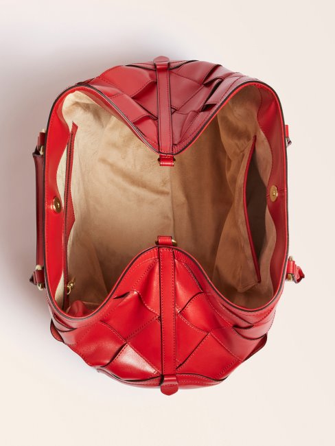 Guess Giorgia Luxe Sac à Main En Cuir Véritable Rouge