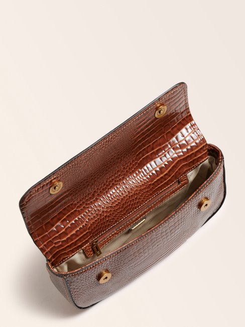 Guess Sac à Bandoulière Raphie Imprimé Croco Marron