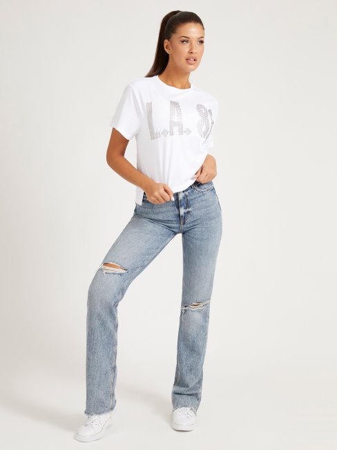 T-shirt Crop à Clous Guess Blanc