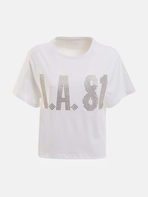 T-shirt Crop à Clous Guess Blanc