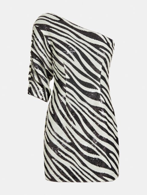 Robe Noire à Sequins à épaules Dénudées