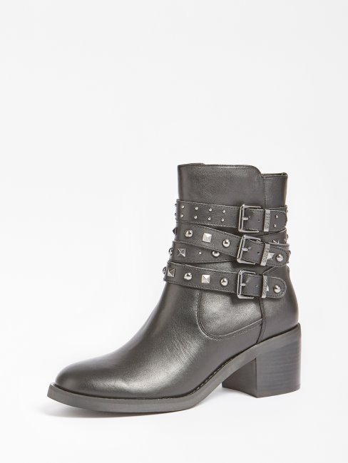 Guess Bottines Colleen Noires En Cuir Véritable