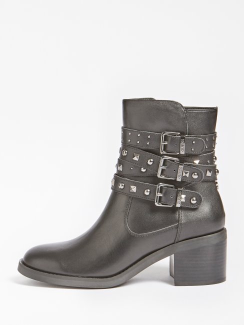 Guess Bottines Colleen Noires En Cuir Véritable