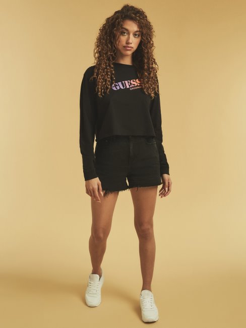 Tee Shirt Crop Logo Guess Noir