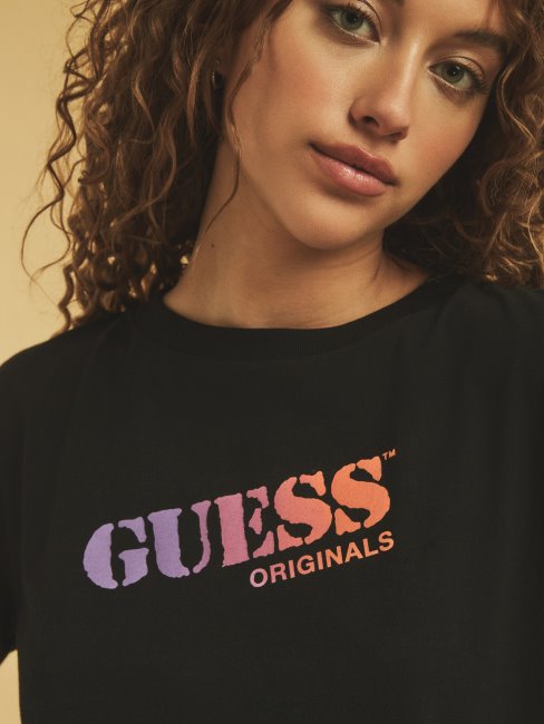 Tee Shirt Crop Logo Guess Noir