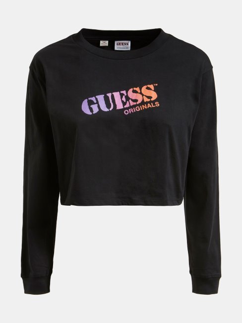 Tee Shirt Crop Logo Guess Noir