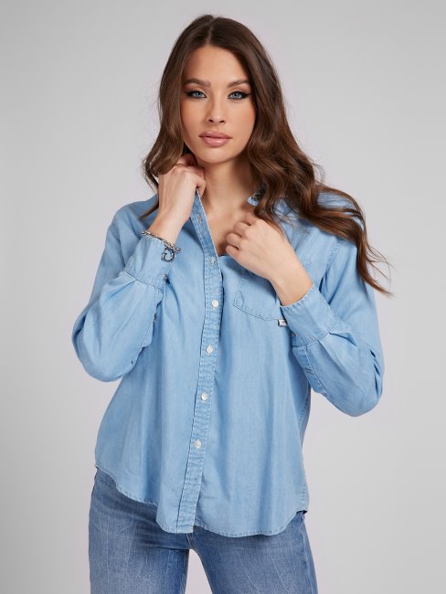 Chemise En Jean Coupe Oversize Bleue Guess