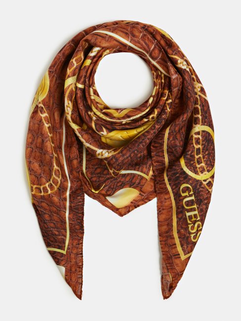 Foulard Corily Chaine 4g Logo Marron Guess