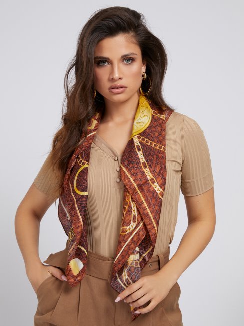 Foulard Corily Chaine 4g Logo Marron Guess
