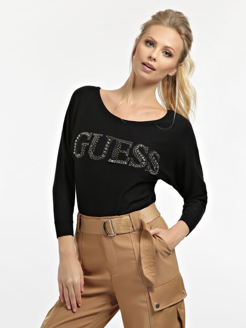 Détails Bijou Pull Logo Guess Noir