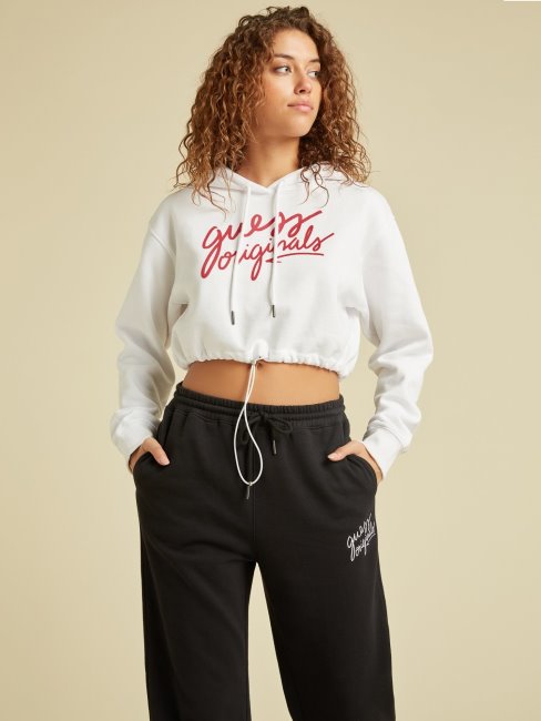 Sweat à Capuche Court Guess Blanc