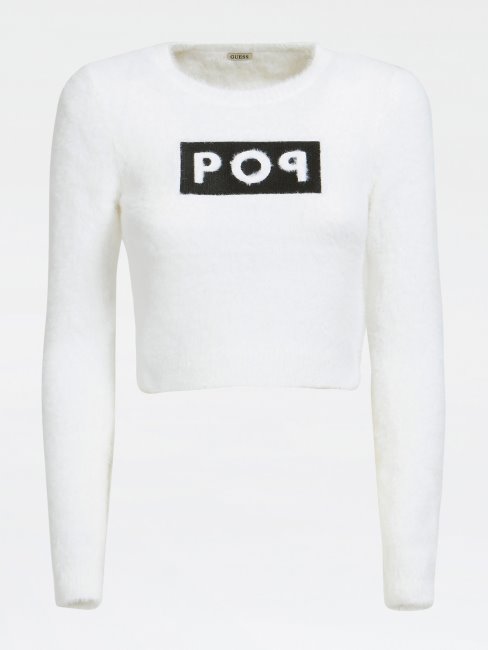 Pull Col Rond Crop Fit Blanc Guess
