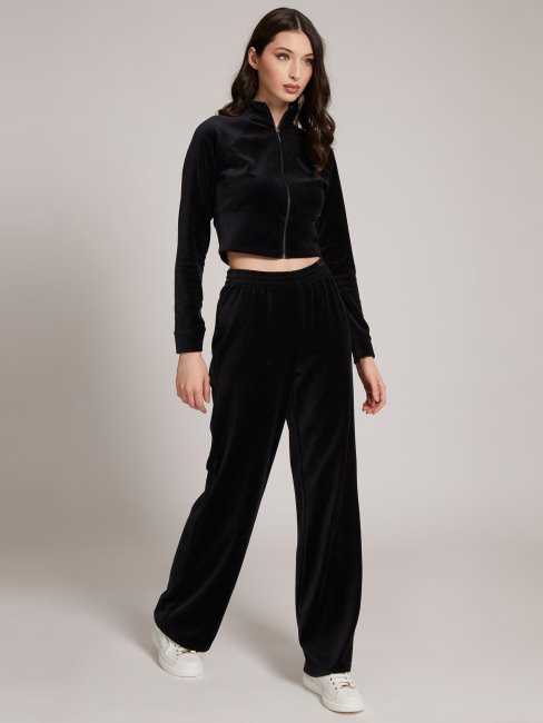 Sweat Noir En Chenille Fermeture Zip Guess