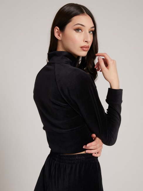 Sweat Noir En Chenille Fermeture Zip Guess