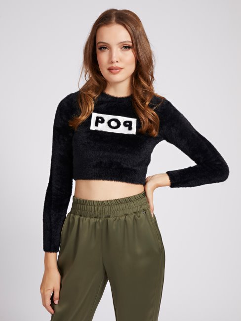 Pull Col Rond Crop Fit Noir Guess