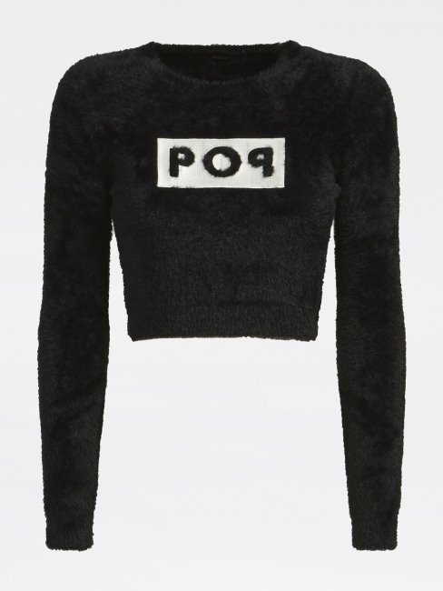 Pull Col Rond Crop Fit Noir Guess