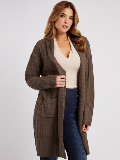 Cardigan En Laine Mélangée Marron Guess