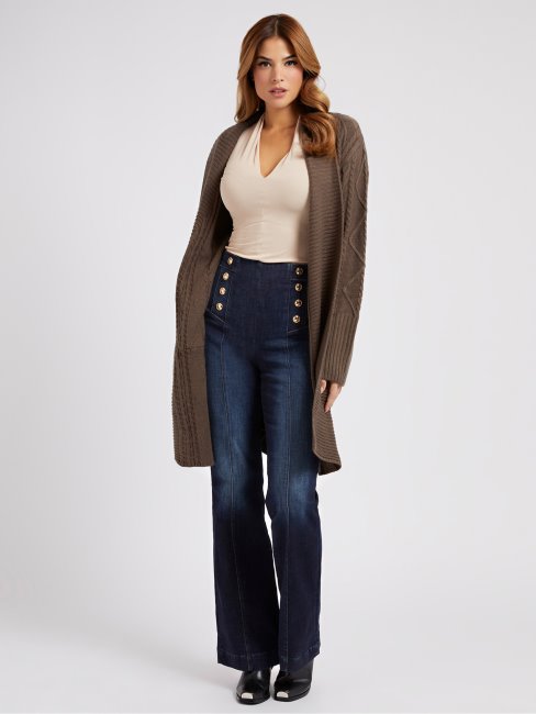 Cardigan En Laine Mélangée Marron Guess