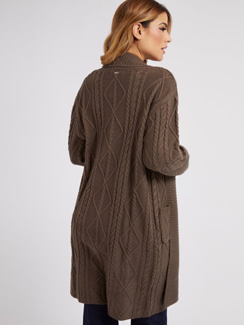Cardigan En Laine Mélangée Marron Guess