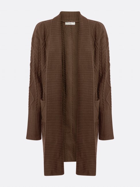 Cardigan En Laine Mélangée Marron Guess