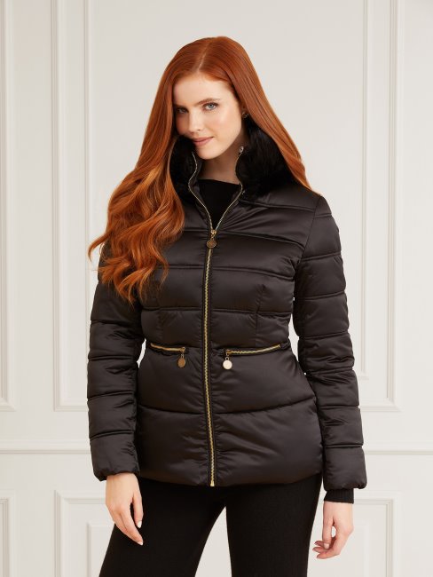 Guess Marciano Veste Matelassée En Satin Noir