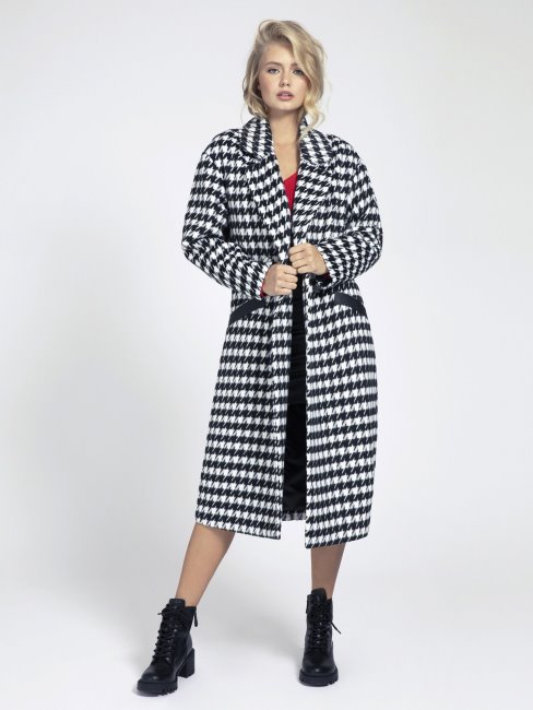 Manteau Pied De Poule En Laine Mélangée Noir Multi Guess