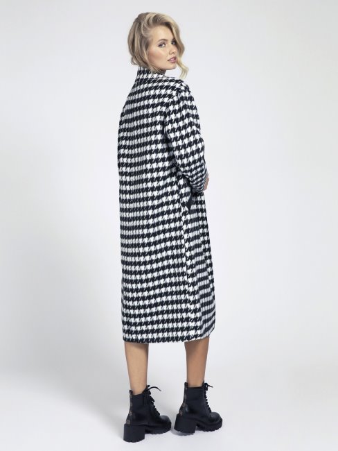 Manteau Pied De Poule En Laine Mélangée Noir Multi Guess