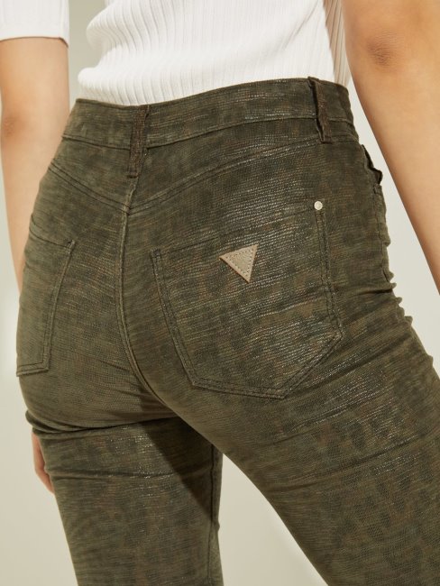 Pantalon Denim Skinny Vert Imprimé Animal Guess
