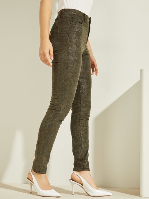 Pantalon Denim Skinny Vert Imprimé Animal Guess